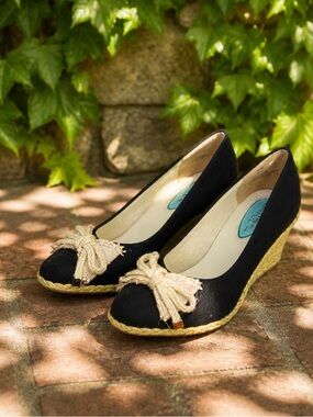 FITZWELL Casual Summer Black Canvas and Jute Espadrilles, 9.5M